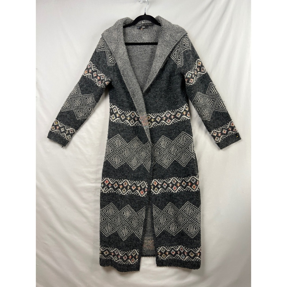 Sloni Duster Cardigan Women XL Open Front Sweater Grey Artsy Hooded Longline